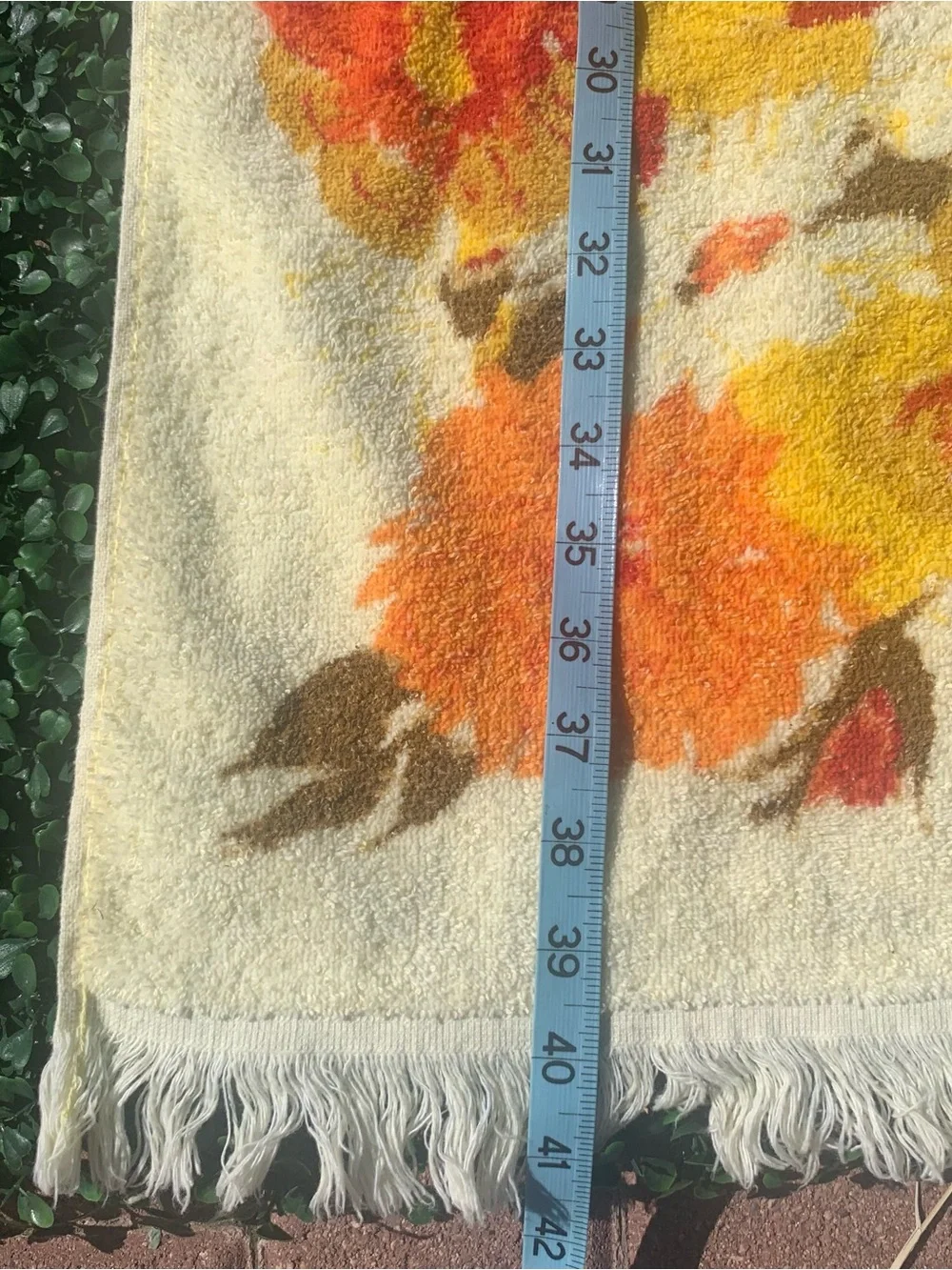 Vintage 70s Cannon yellow orange & red floral Bath Hand Towel & Washcloth Set